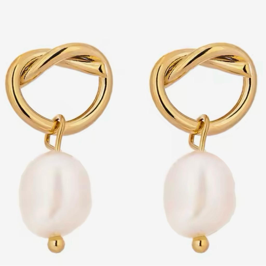 Nwt Natural Pearl Gold Earrings